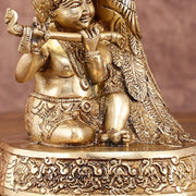 Brass Superfine Baal Gopal Krishna with Peacock | 7 Inch Height - Budhshiv.com
