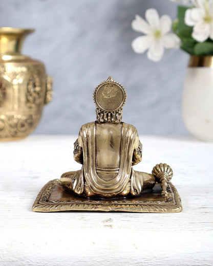 Brass Superfine Bhakt Hanuman Meditation Idol – Compact Divine Statue (3 Inches - Budhshiv.com