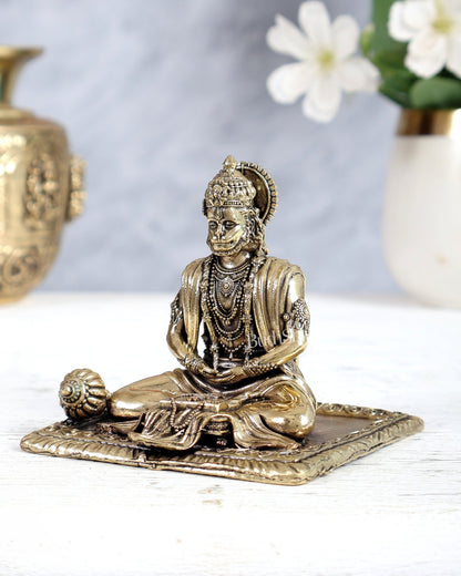 Brass Superfine Bhakt Hanuman Meditation Idol – Compact Divine Statue (3 Inches - Budhshiv.com