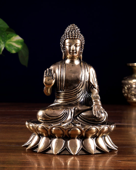 Brass Superfine Buddha on Lotus Base Idol | Mini 4.5 inch - Budhshiv.com