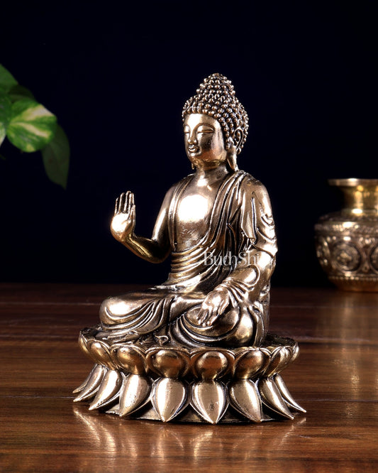 Brass Superfine Buddha on Lotus Base Idol | Mini 4.5 inch - Budhshiv.com