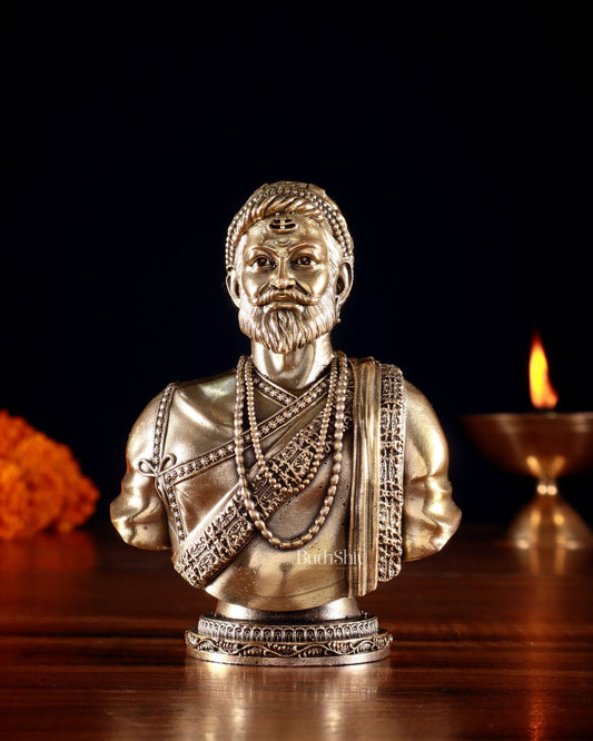 Brass Superfine Chatrapati Shivaji Maharaj Bust statue – 4” Height - Budhshiv.com