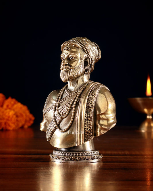 Brass Superfine Chatrapati Shivaji Maharaj Bust statue – 4” Height - Budhshiv.com