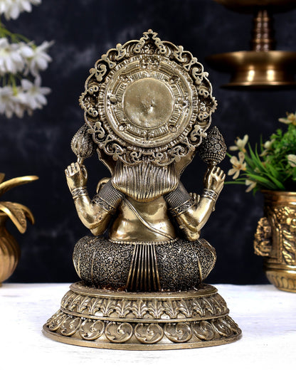 Brass Superfine Cross-Legged Ganesha Statue with Aureole 8 inch - Budhshiv.com