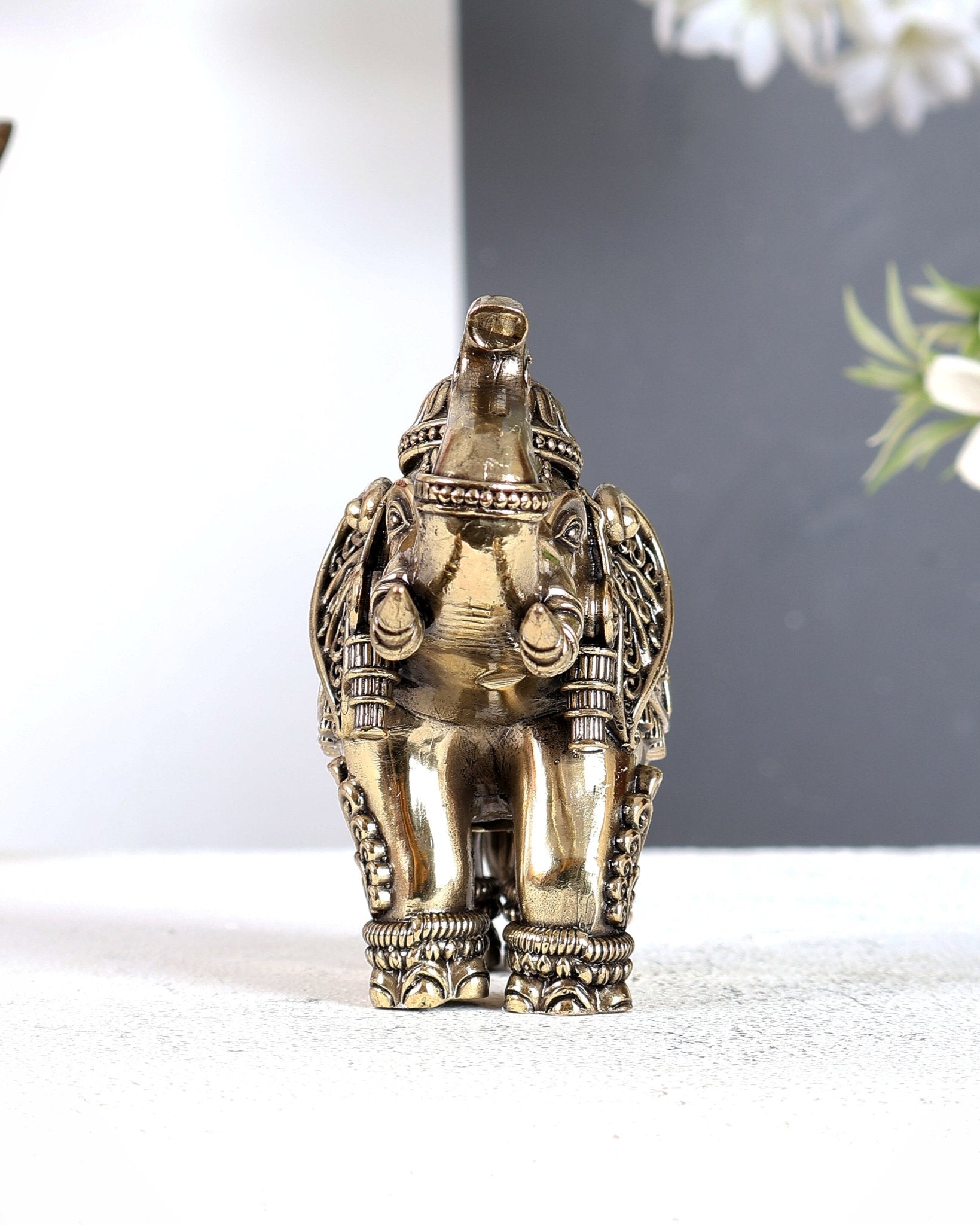 Brass Superfine Crowned Elephant – Elegant Decorative Showpiece 5 inch - Budhshiv.com