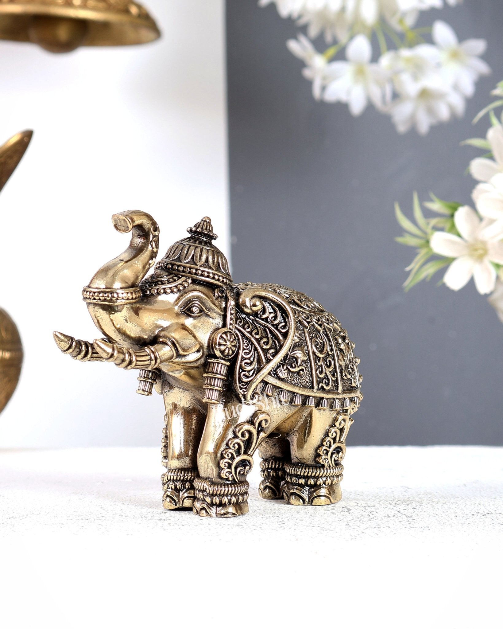 Brass Superfine Crowned Elephant – Elegant Decorative Showpiece 5 inch - Budhshiv.com