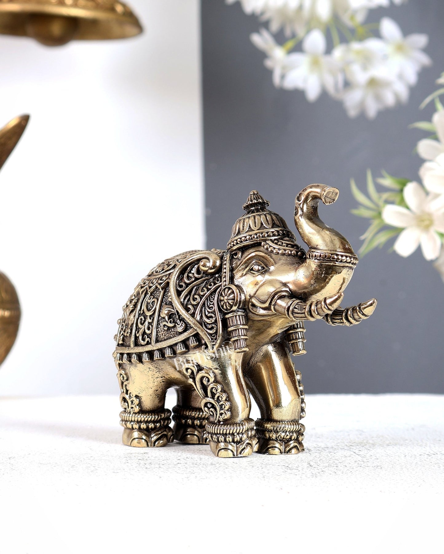 Brass Superfine Crowned Elephant – Elegant Decorative Showpiece 5 inch - Budhshiv.com