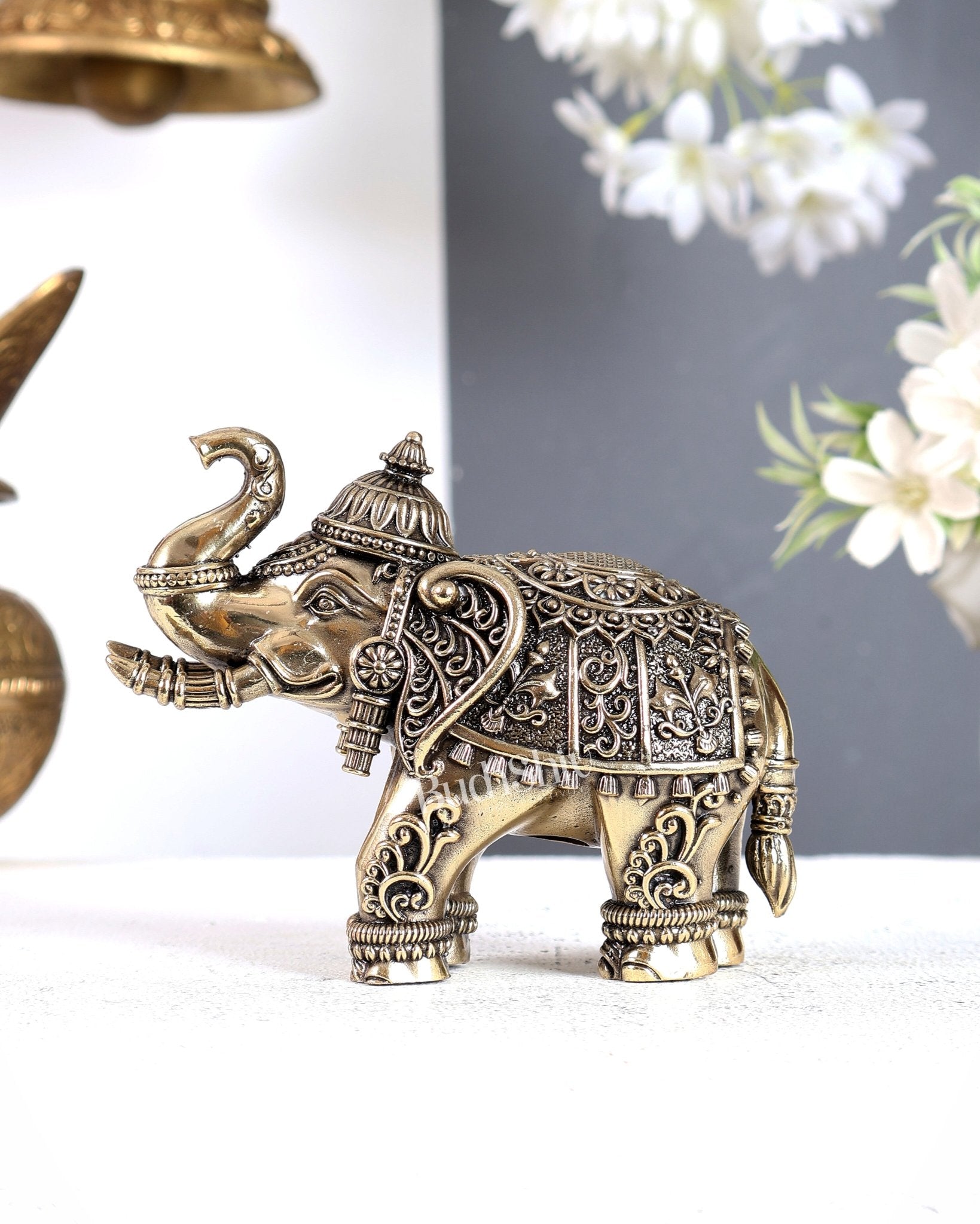 Brass Superfine Crowned Elephant – Elegant Decorative Showpiece 5 inch - Budhshiv.com