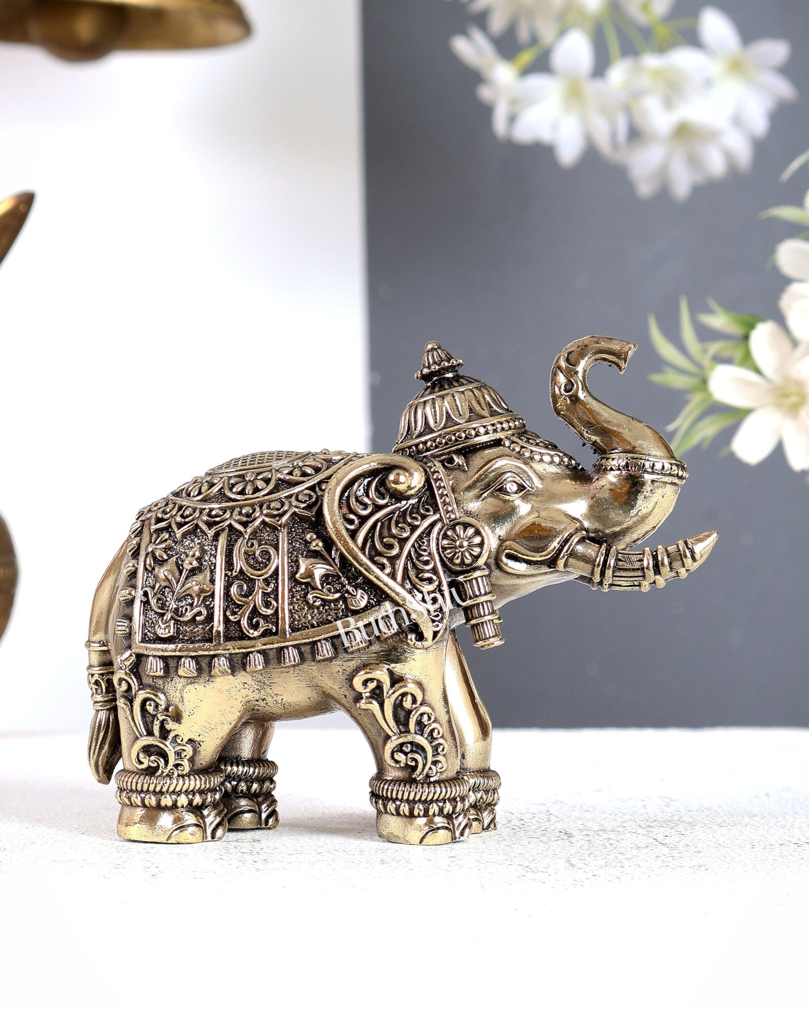 Brass Superfine Crowned Elephant – Elegant Decorative Showpiece 5 inch - Budhshiv.com
