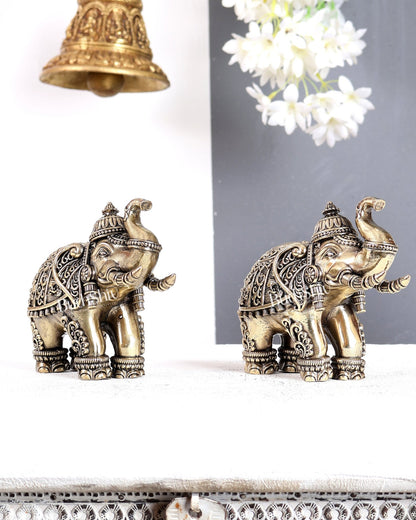 Brass Superfine Crowned Elephant Pair – Elegant Decorative Showpieces 5 inch - Budhshiv.com