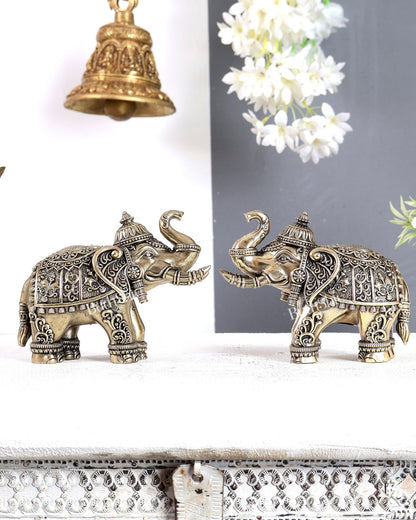 Brass Superfine Crowned Elephant Pair – Elegant Decorative Showpieces 5 inch - Budhshiv.com