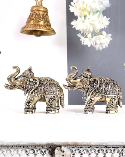 Brass Superfine Crowned Elephant Pair – Elegant Decorative Showpieces 5 inch - Budhshiv.com