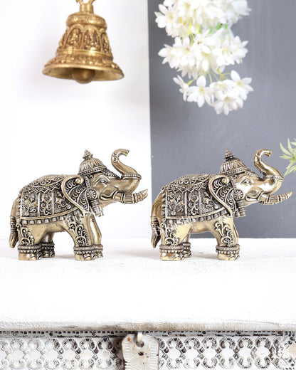 Brass Superfine Crowned Elephant Pair – Elegant Decorative Showpieces 5 inch - Budhshiv.com