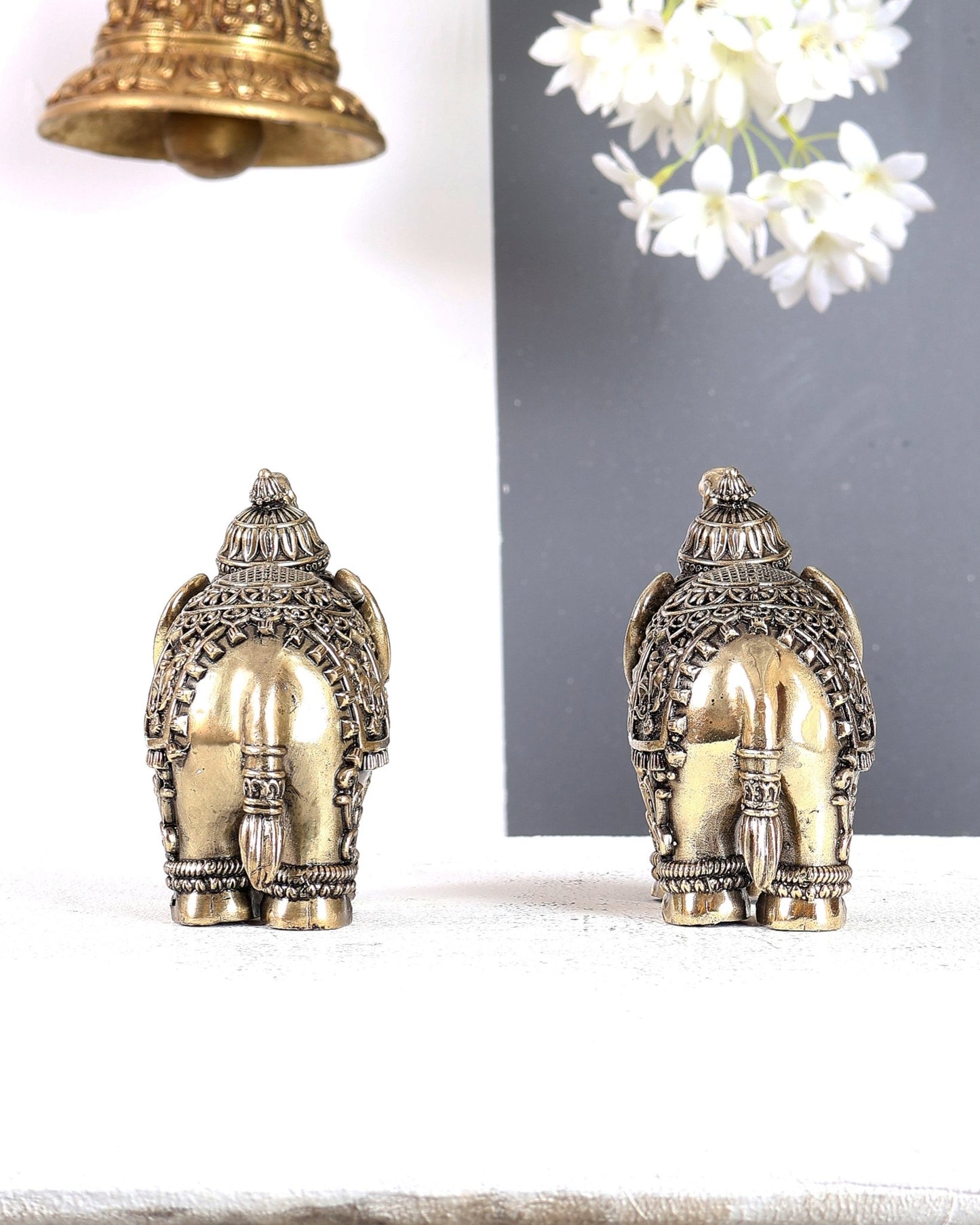 Brass Superfine Crowned Elephant Pair – Elegant Decorative Showpieces 5 inch - Budhshiv.com