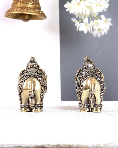 Brass Superfine Crowned Elephant Pair – Elegant Decorative Showpieces 5 inch - Budhshiv.com