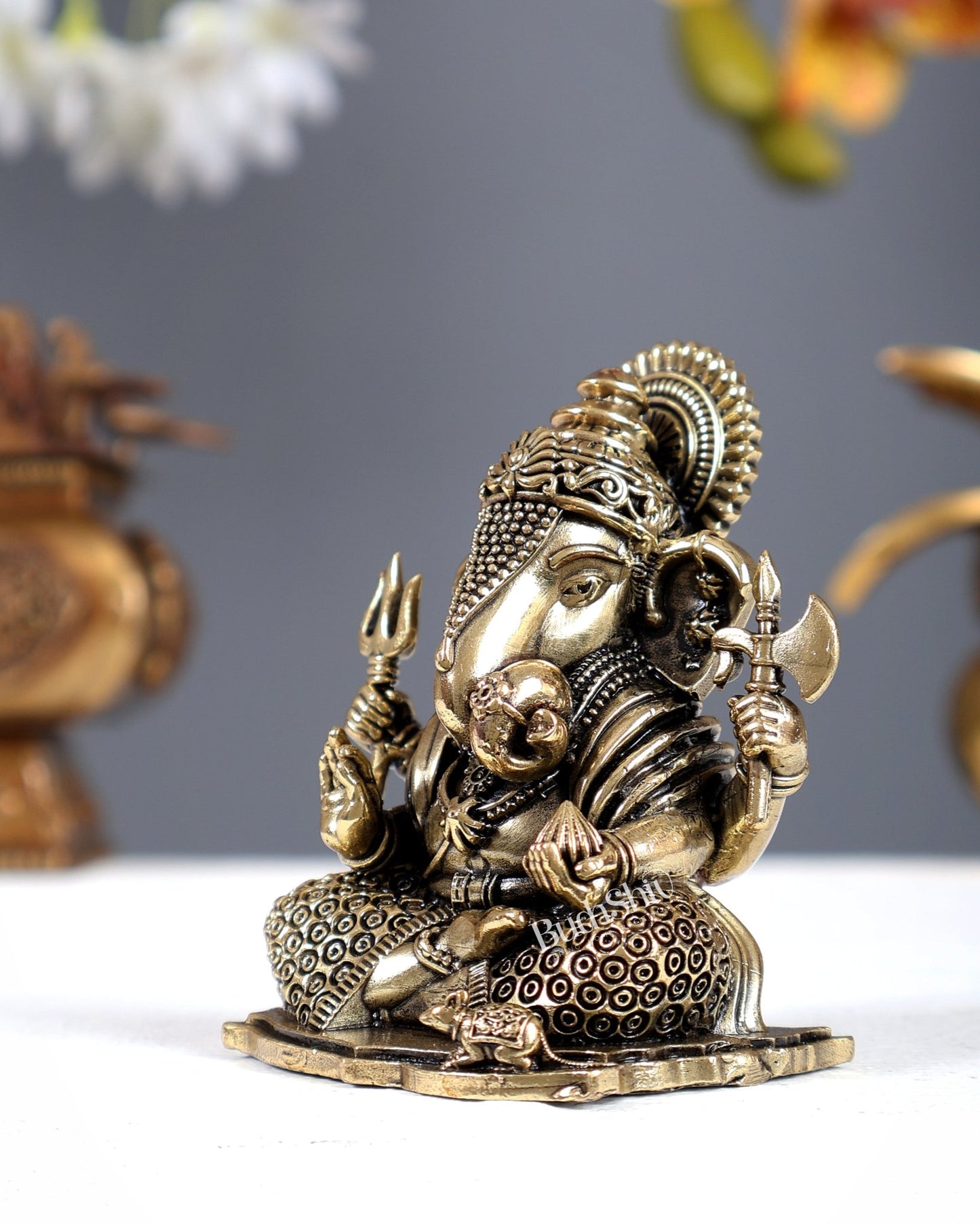 Brass Superfine Dagduseth Ganapati Idol 3 inch - Budhshiv.com