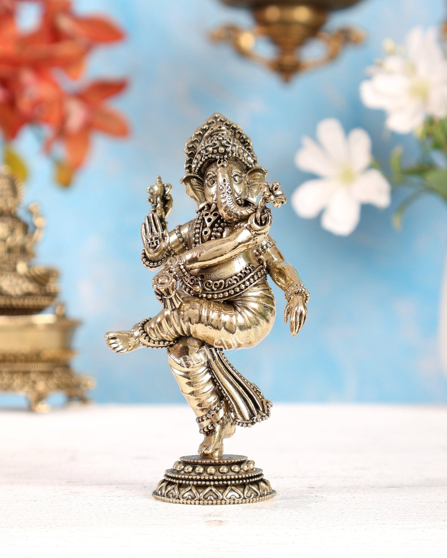 Brass Superfine Dancing Ganesha Idol 6 inch - Budhshiv.com