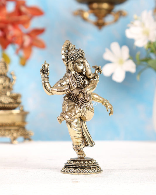 Brass Superfine Dancing Ganesha Idol 6 inch - Budhshiv.com