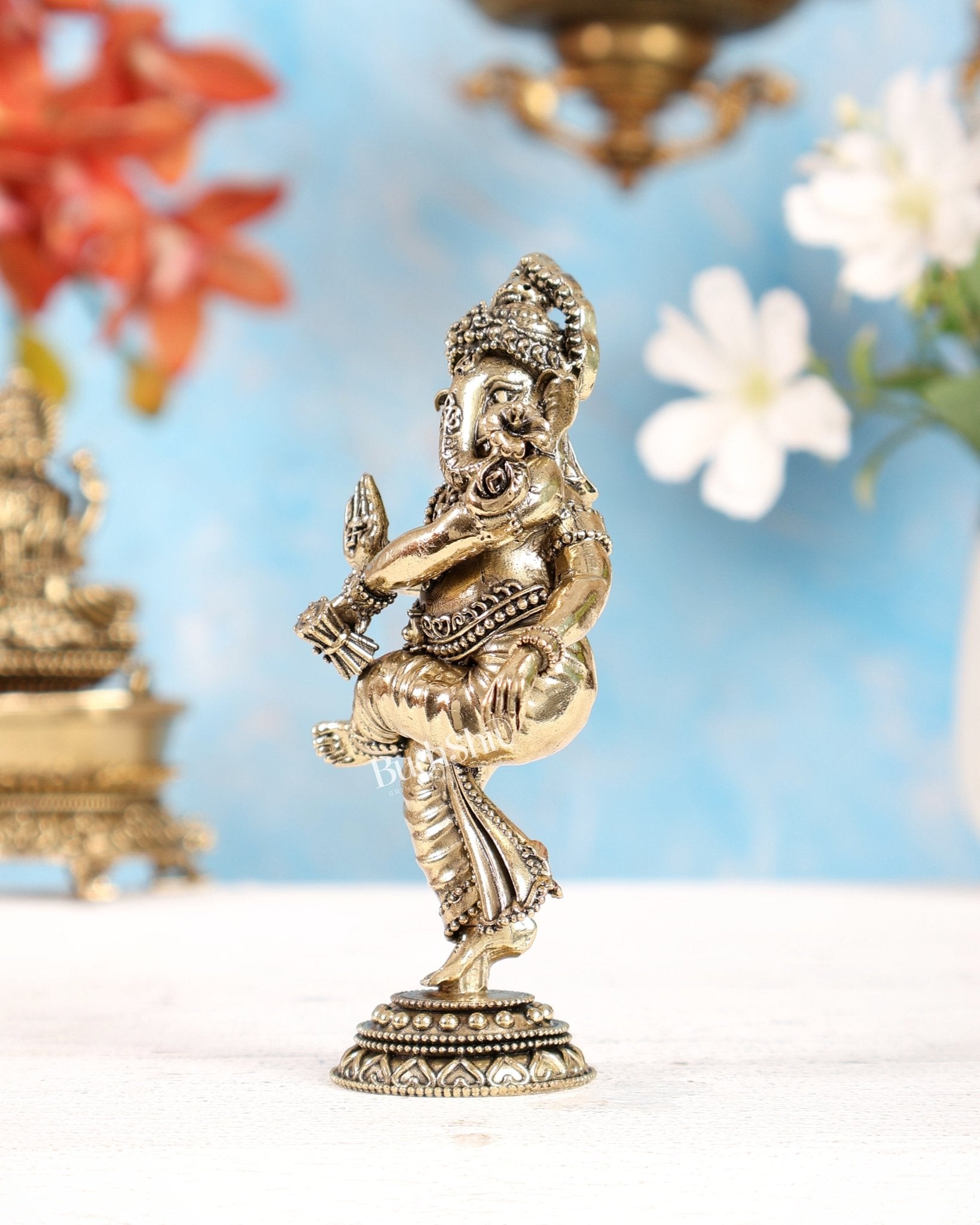 Brass Superfine Dancing Ganesha Idol 6 inch - Budhshiv.com