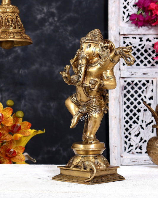 Brass Superfine Dancing Ganesha (Nritya Ganapati) Statue 12 inch - Budhshiv.com