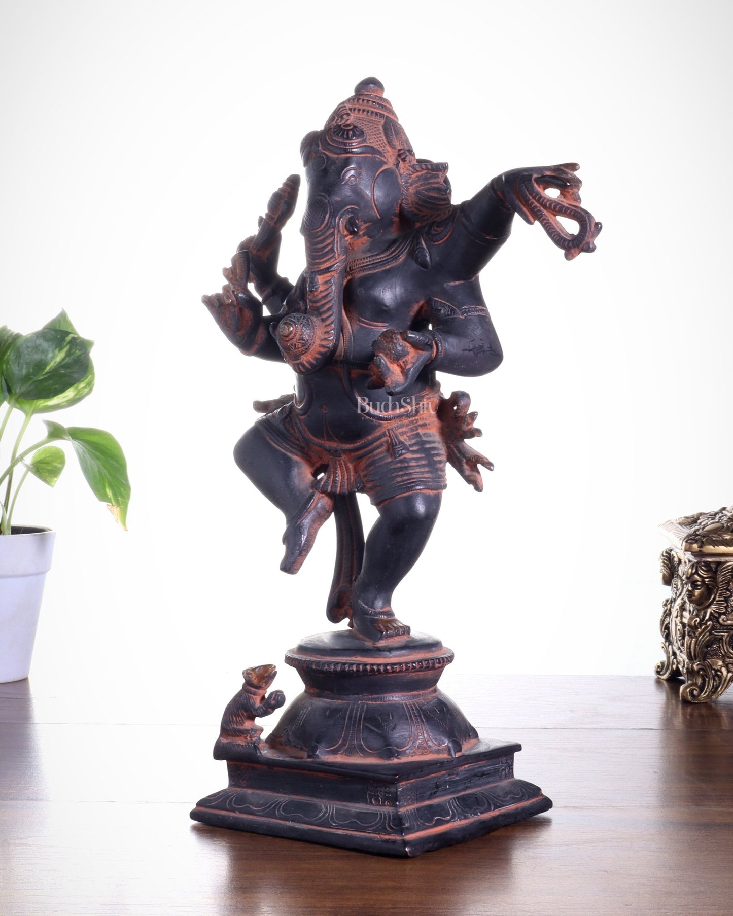 Brass Superfine Dancing Ganesha Statue - 12.5" Antique Sand finish - Budhshiv.com