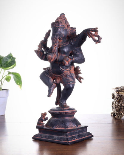 Brass Superfine Dancing Ganesha Statue - 12.5" Antique Sand finish - Budhshiv.com