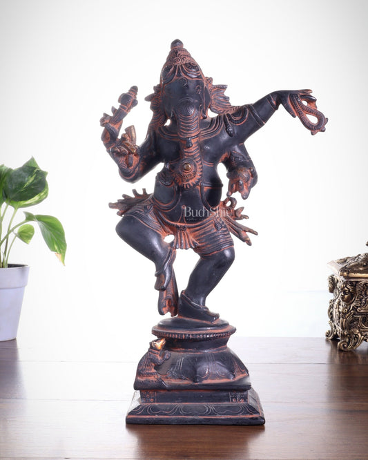 Brass Superfine Dancing Ganesha Statue - 12.5" Antique Sand finish - Budhshiv.com