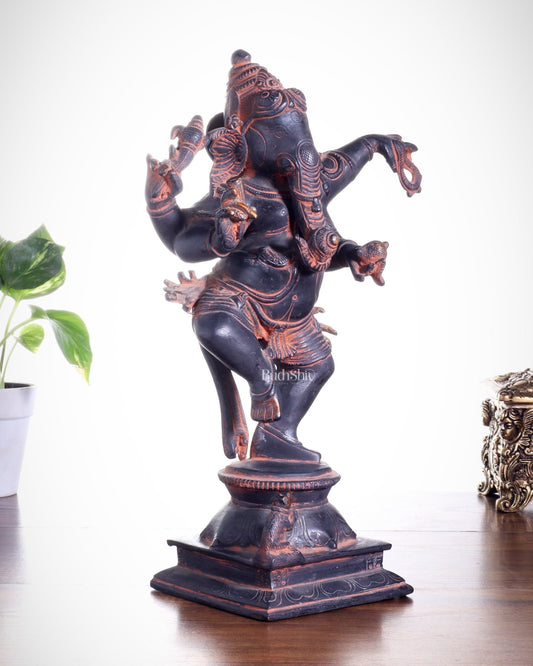 Brass Superfine Dancing Ganesha Statue - 12.5" Antique Sand finish - Budhshiv.com