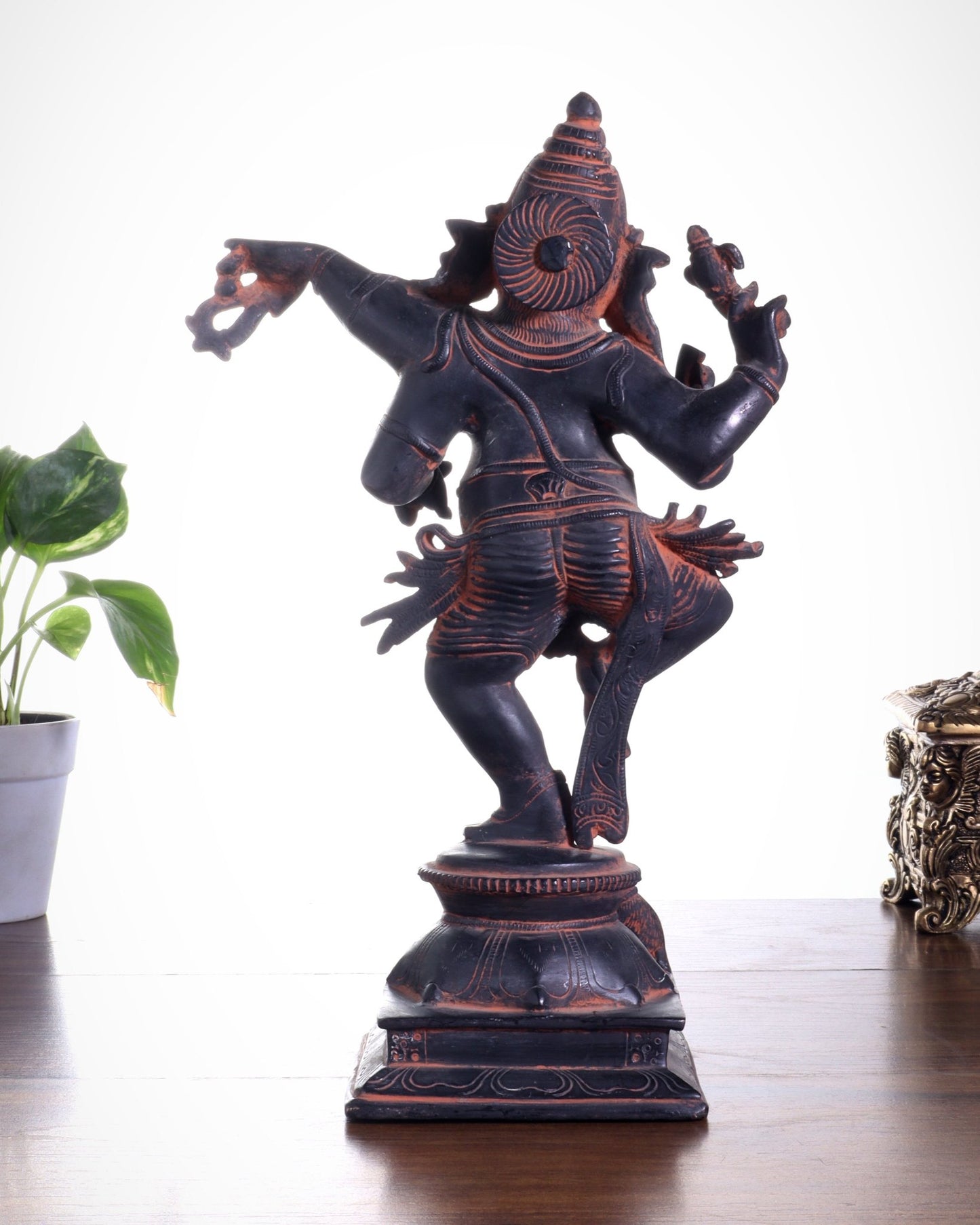 Brass Superfine Dancing Ganesha Statue - 12.5" Antique Sand finish - Budhshiv.com
