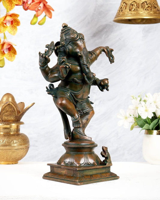 Brass Superfine Dancing Ganesha Statue - 12.5" thick copper finish - Budhshiv.com