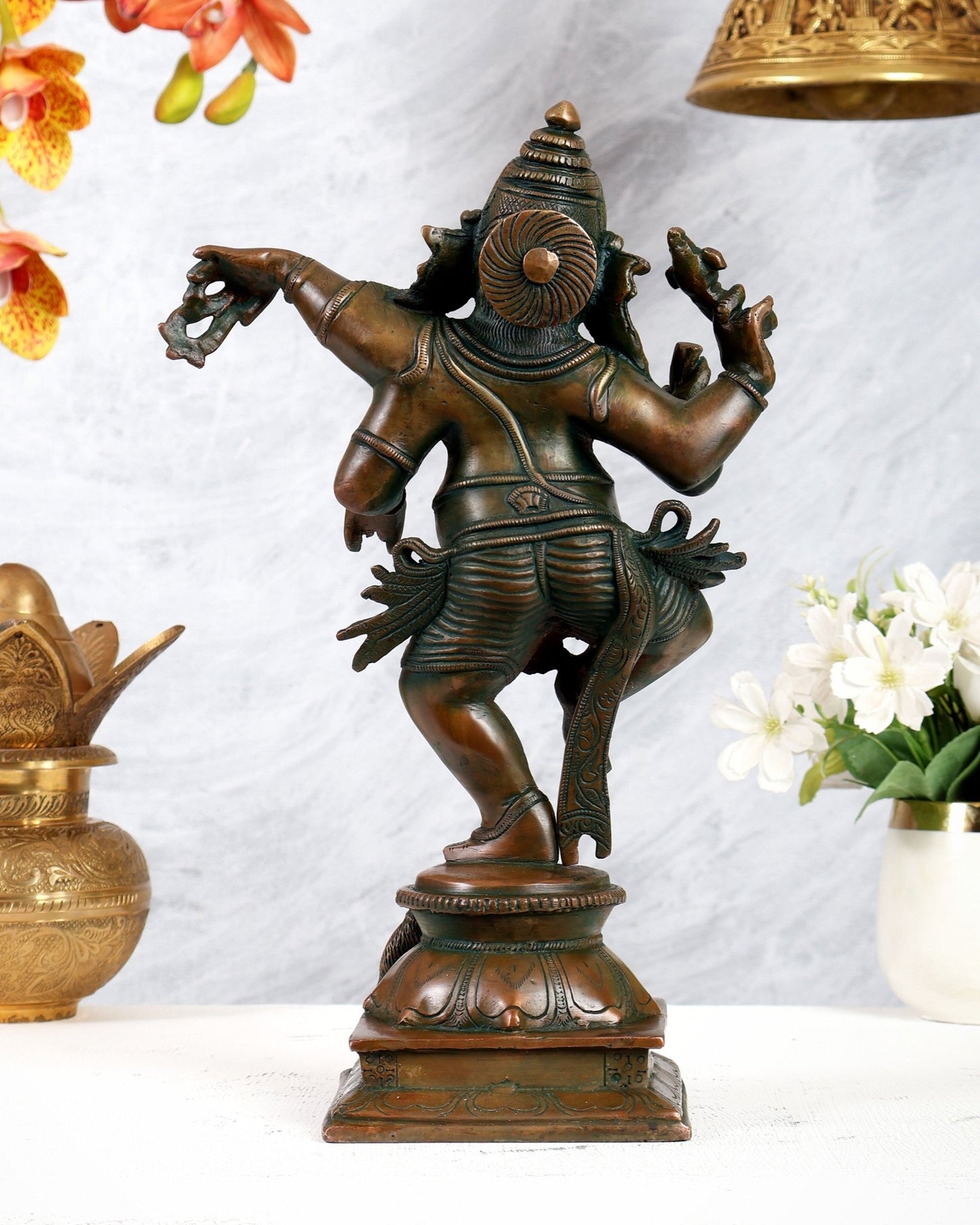 Brass Superfine Dancing Ganesha Statue - 12.5" thick copper finish - Budhshiv.com