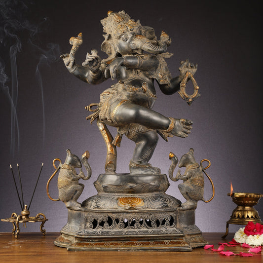 Brass Superfine Dancing Ganesha Statue - 24 - Inch Masterpiece - Budhshiv.com