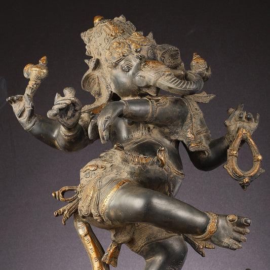 Brass Superfine Dancing Ganesha Statue - 24 - Inch Masterpiece - Budhshiv.com