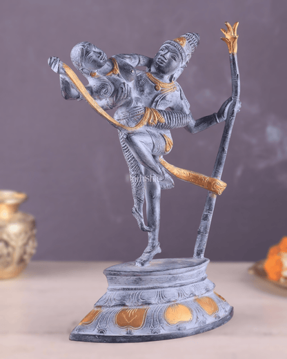 Brass Superfine Dancing Rati and Kaamdeva 13 inch grey sandstone finish - Budhshiv.com