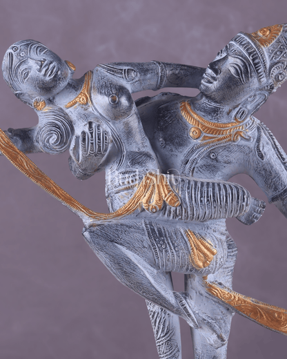 Brass Superfine Dancing Rati and Kaamdeva 13 inch grey sandstone finish - Budhshiv.com