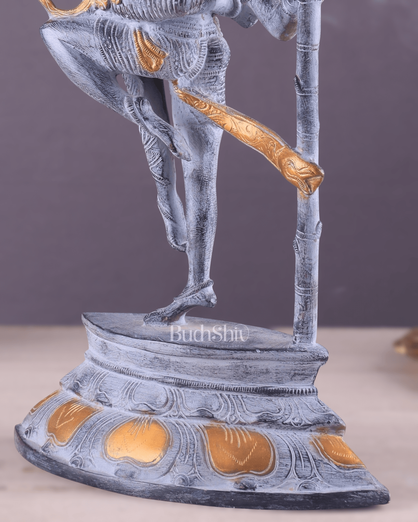 Brass Superfine Dancing Rati and Kaamdeva 13 inch grey sandstone finish - Budhshiv.com