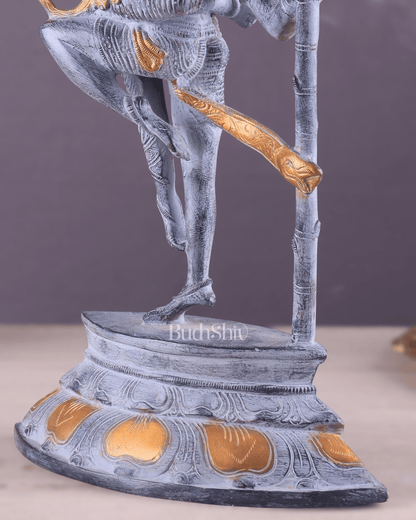 Brass Superfine Dancing Rati and Kaamdeva 13 inch grey sandstone finish - Budhshiv.com