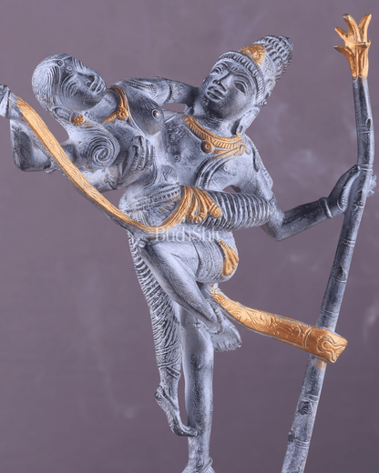 Brass Superfine Dancing Rati and Kaamdeva 13 inch grey sandstone finish - Budhshiv.com