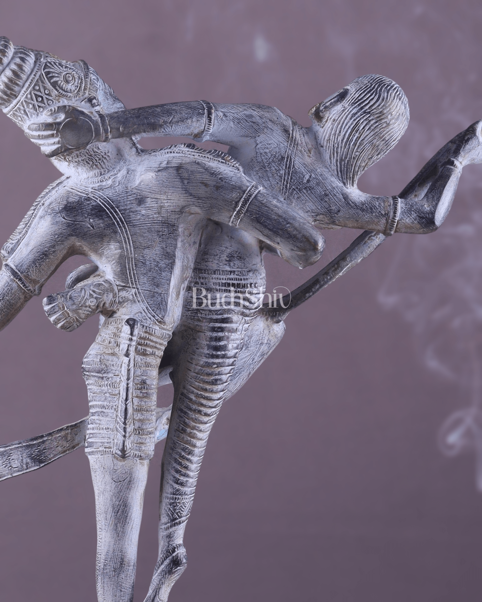 Brass Superfine Dancing Rati and Kaamdeva 13 inch grey sandstone finish - Budhshiv.com