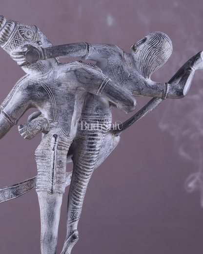 Brass Superfine Dancing Rati and Kaamdeva 13 inch grey sandstone finish - Budhshiv.com