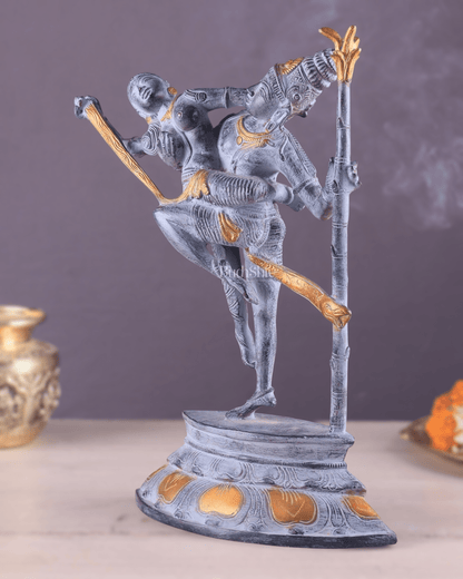 Brass Superfine Dancing Rati and Kaamdeva 13 inch grey sandstone finish - Budhshiv.com