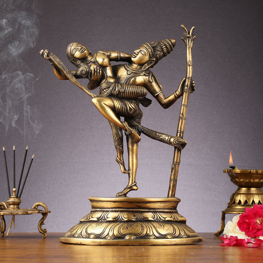 Brass Superfine Dancing Rati and Kaamdeva 13 inch - Budhshiv.com