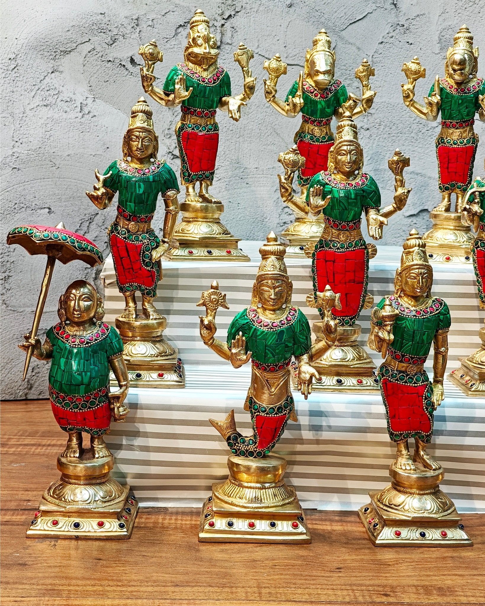 Brass Superfine Dashavatar Idols with stonework 10" - Budhshiv.com