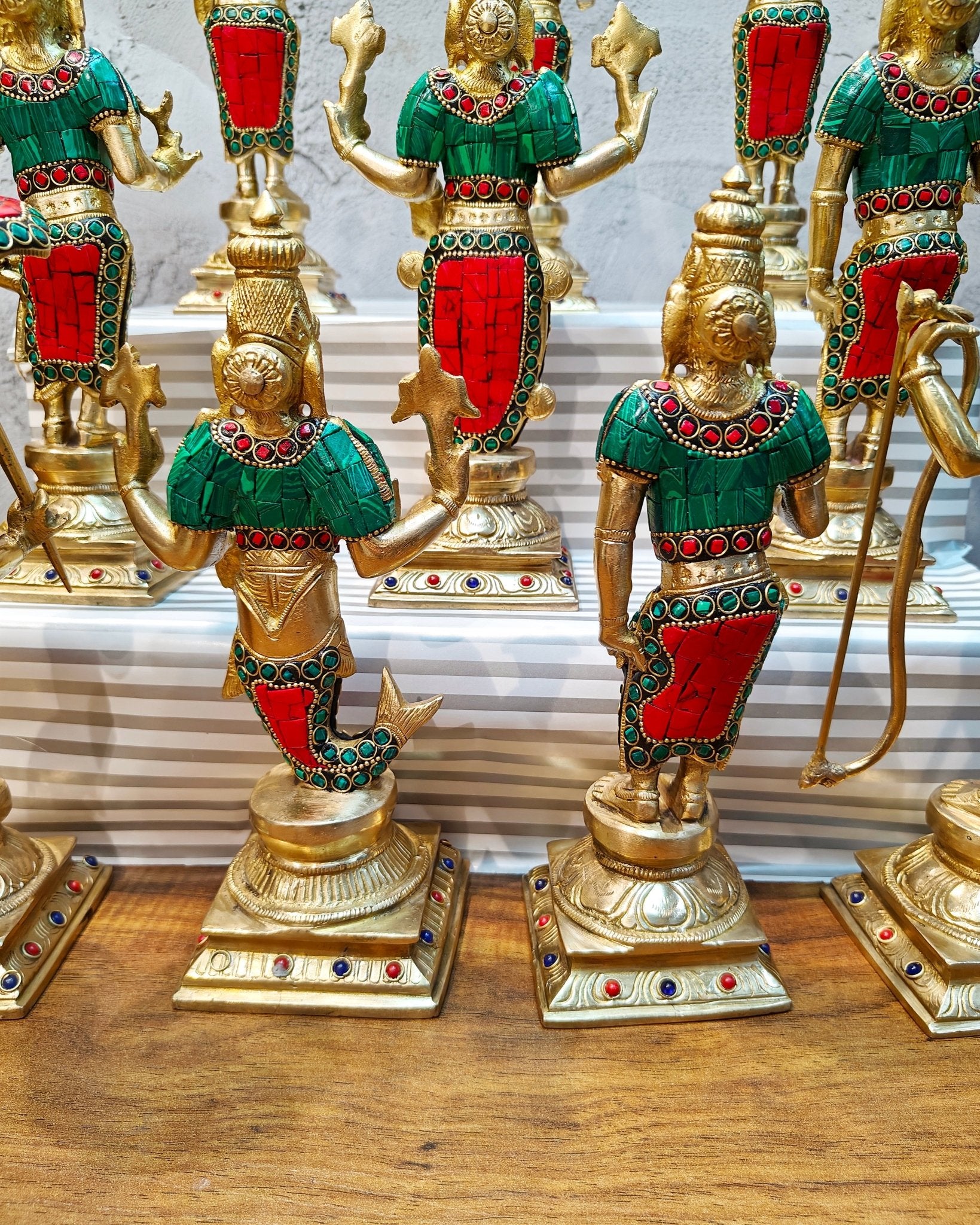 Brass Superfine Dashavatar Idols with stonework 10" - Budhshiv.com