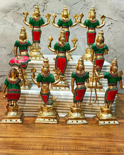 Brass Superfine Dashavatar Idols with stonework 10" - Budhshiv.com