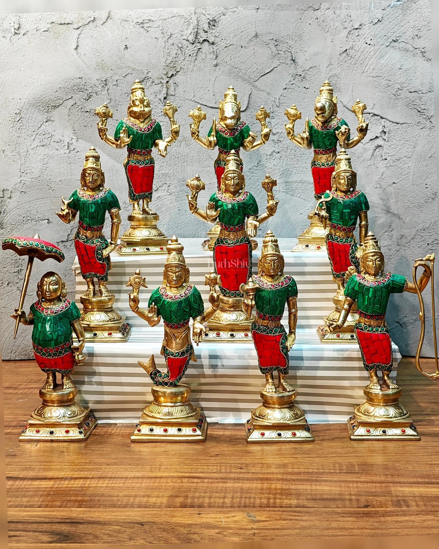 Brass Superfine Dashavatar Idols with stonework 10" - Budhshiv.com
