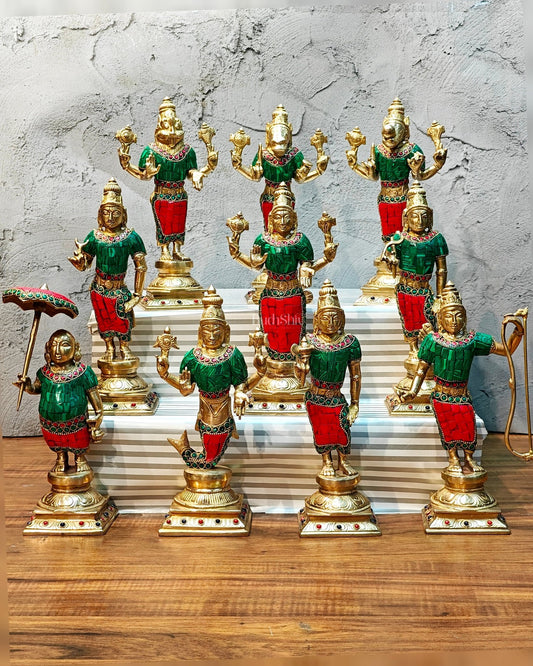 Brass Superfine Dashavatar Idols with stonework 10" - Budhshiv.com