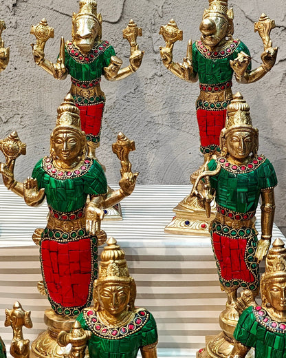 Brass Superfine Dashavatar Idols with stonework 10" - Budhshiv.com