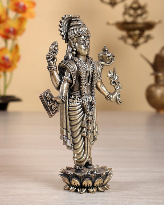 Brass Superfine Dhanvantri Idol – 6" Divine Ayurvedic God Sculpture - Budhshiv.com