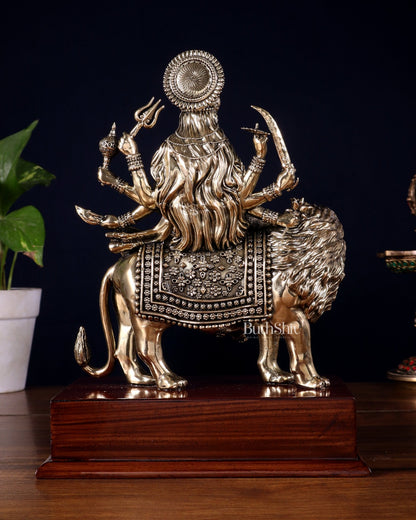 Brass Superfine Durga Ambe Mata Idol on Wooden Base – 9.5 Inch - Budhshiv.com